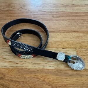 Rachel Comey Leather Patchwork Snake Skinny Belt with Western Buckle Sz Small